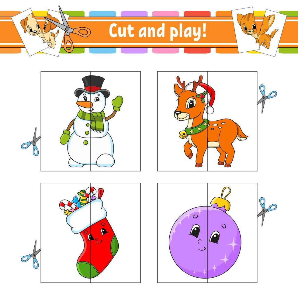 Cut and play. Flash cards. Color puzzle. Education developing worksheet. Activity page. Game for children. Funny character. Isolated vector illustration. cartoon style.