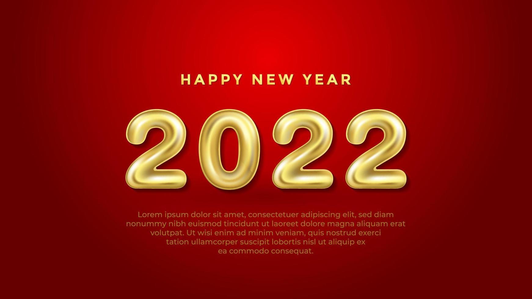 Happy New Year 2022 Background Template. Holiday Vector Illustration of 3D Balloon Numbers 2022. Realistic 2022 Gold Helium Balloon Numbers Background Festive Poster or Banner Design