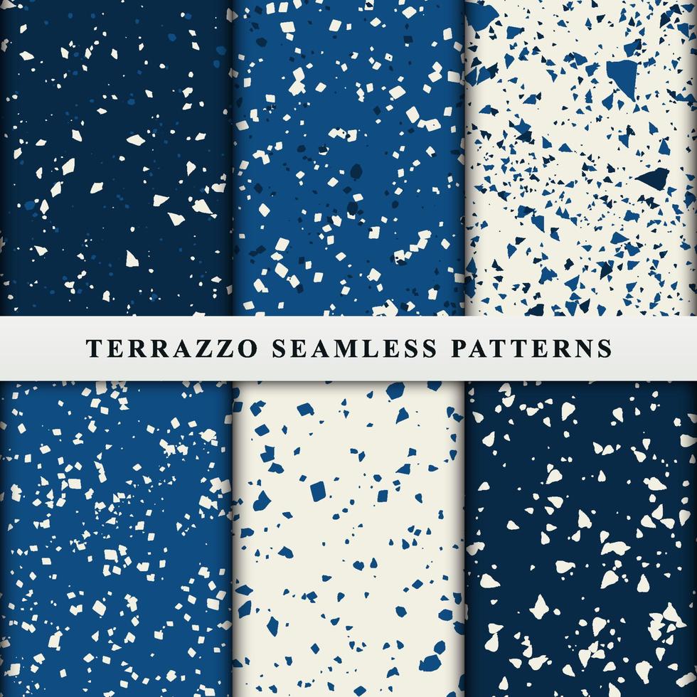 Set of terrazzo japanese style seamless patterns. Premium Vector