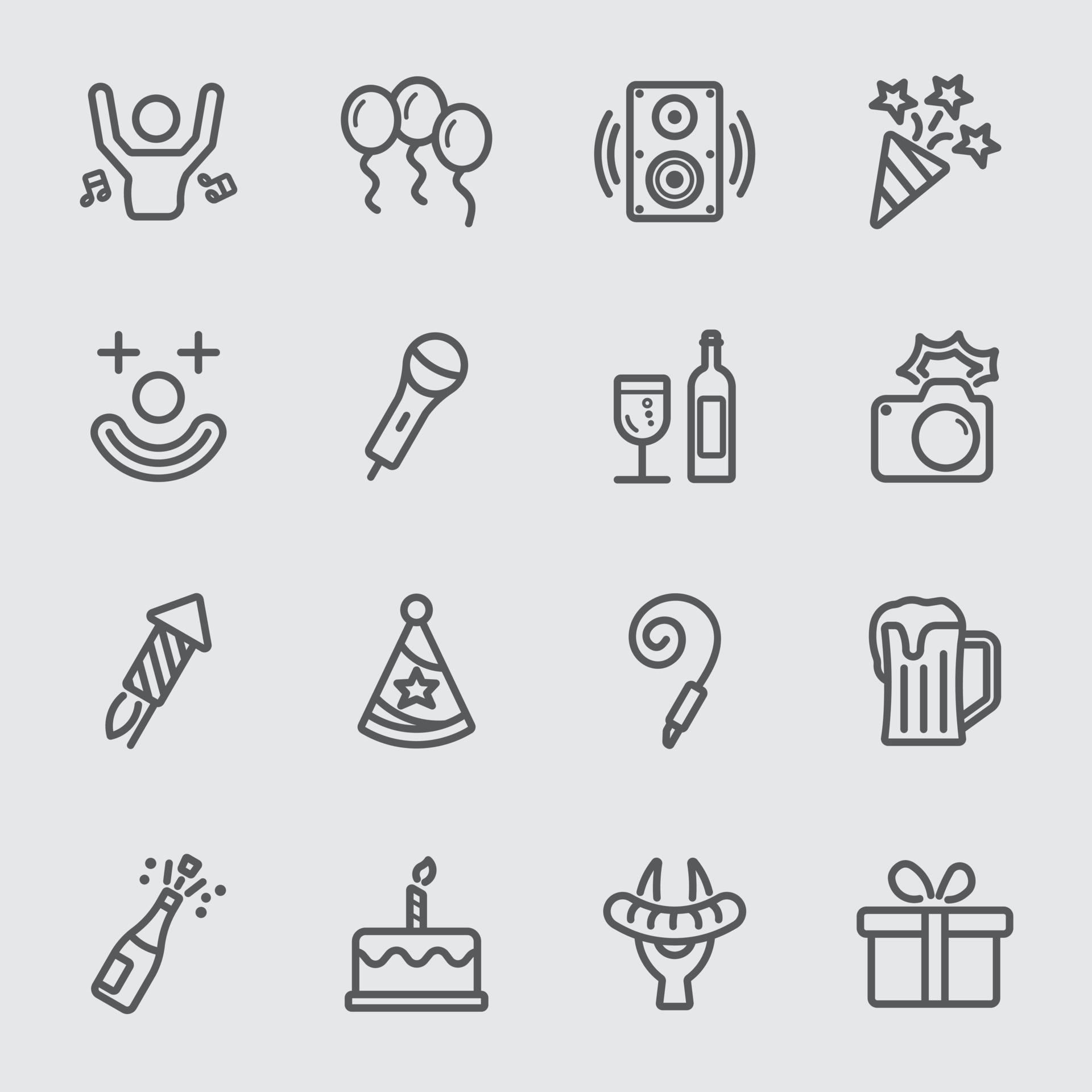 Party and Birthday line icons 4233279 Vector Art at Vecteezy