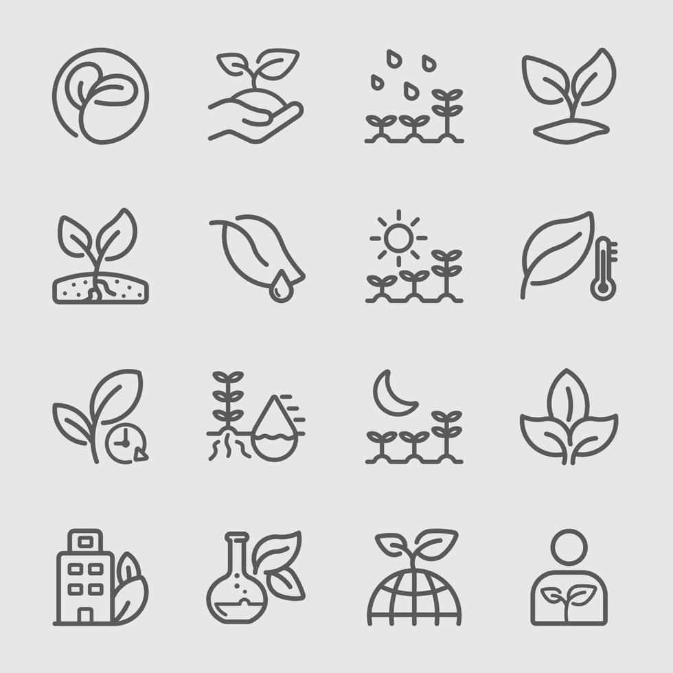 plantas e iconos de línea de crecimiento vector