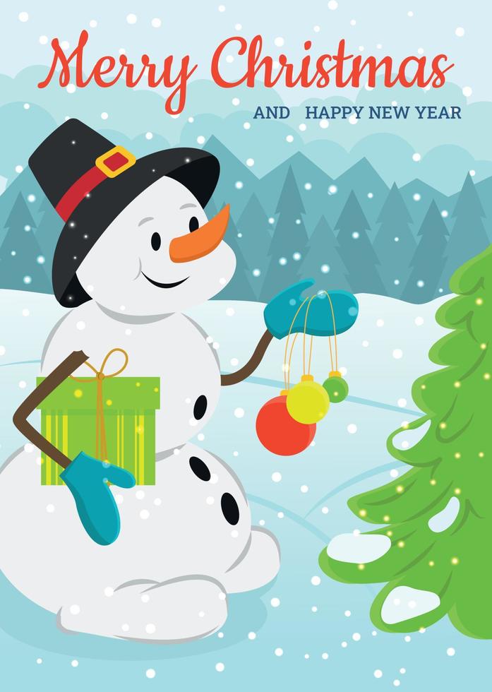Holiday card with a snowman in a hat for Christmas and New Year vector
