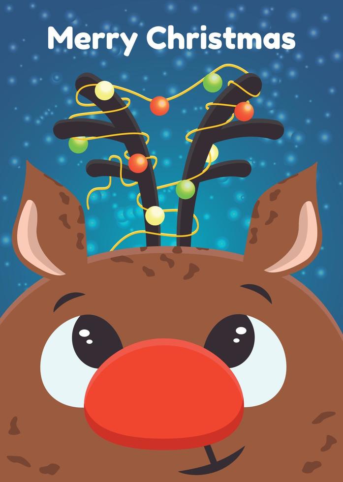 Christmas card with a Christmas deer and a garland on the horns vector