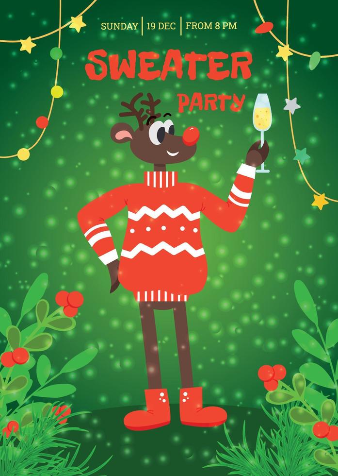 Christmas invitation with a deer to a sweater party vector