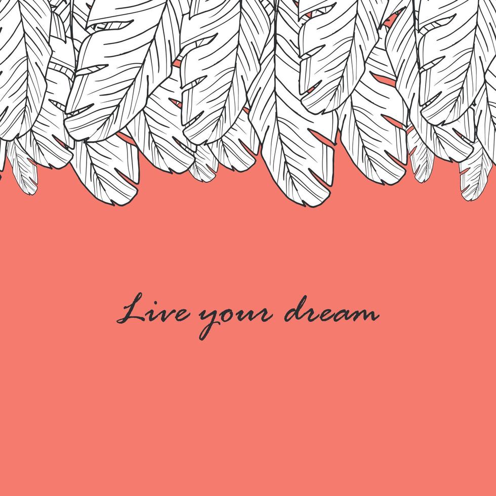 Postcard with feathers and inscription. Vector illustration.