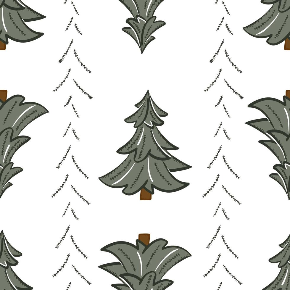 Seamless pattern of Christmas tree and decorative needle branches. Flat vector background