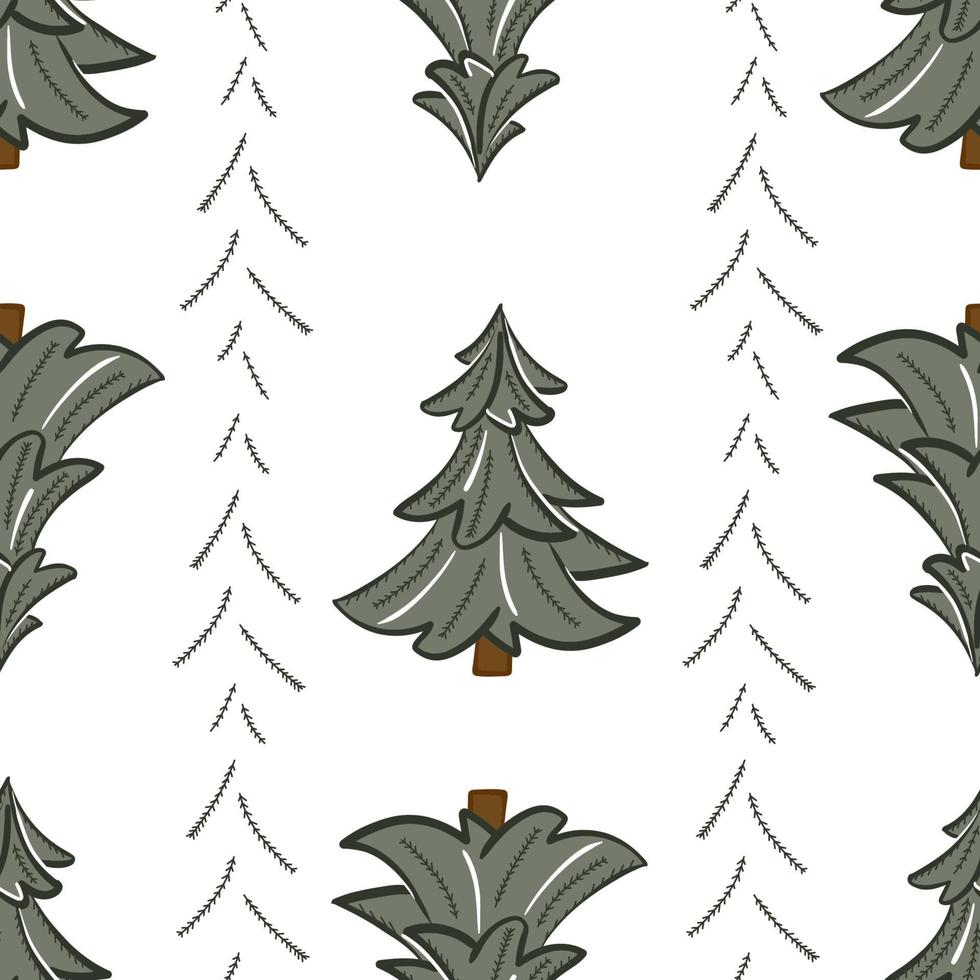 patrón sin fisuras de árbol de Navidad y ramas decorativas de agujas. fondo de vector plano