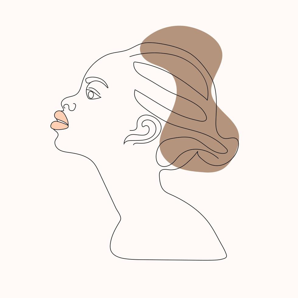 One line african woman in contemporary abstract style with colorful shapes. vector