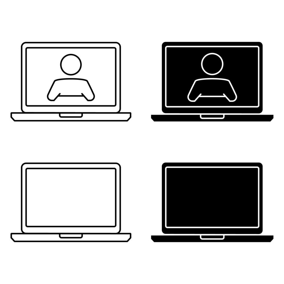 Laptop icon. Thin frame tablet. Simple flat symbol of laptop computer. Portability computer icon in glyph and outline. Can be used for video conference, webinar, video chats, online course vector