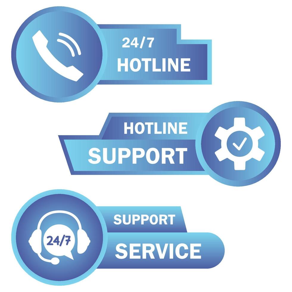 Help and Support hotline buttons. Online technical support. Concept illustration for assistance, call center, virtual help service. Concept of consultation. Online assistant vector