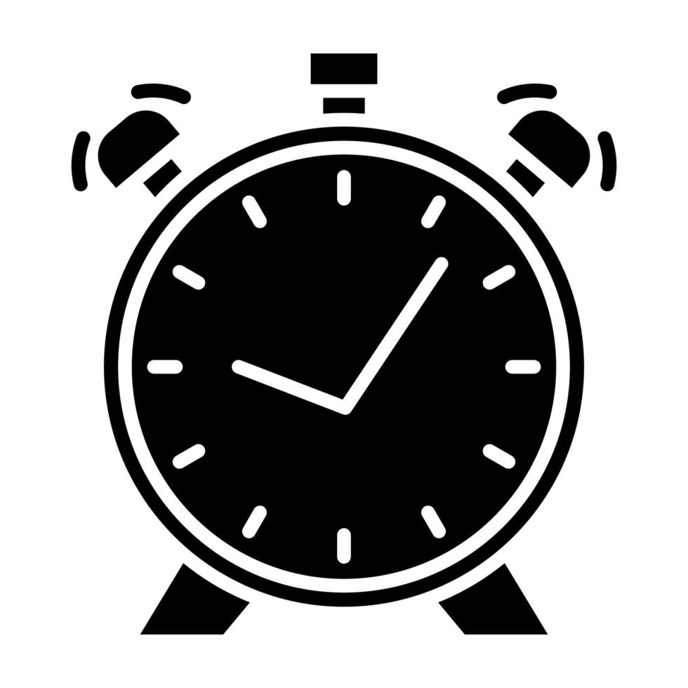 Despertador de campana gemela. de tiempo en estilo glifo. icono de reloj simple vector