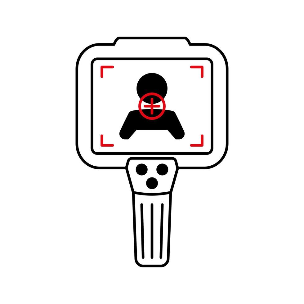 Thermal camera. Body temperature checks by infrared thermographic camera. Thermal Imaging Systems. Scan people's temperature. Detection of coronavirus. Measurement of fever. Vector