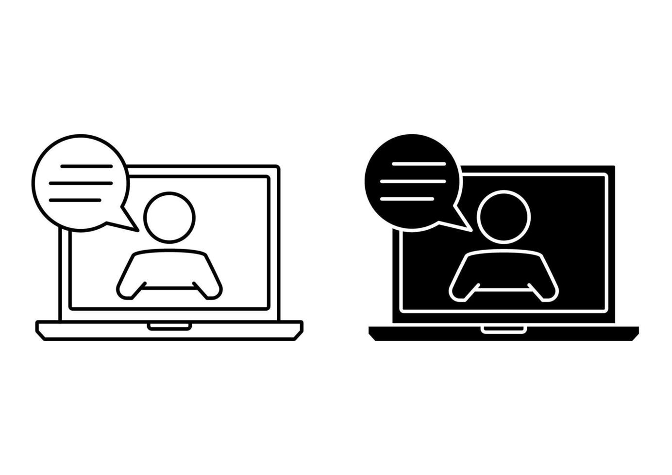 Live webinar icon. Laptop with man and speech bubble. Online communication, chatting. Concept illustration for assistance, call center, virtual help service. Customer support vector