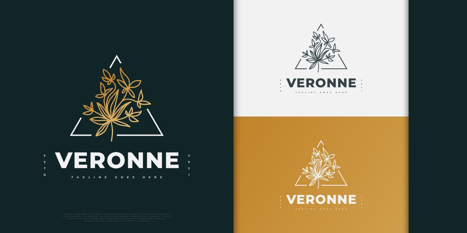 diseño de logotipo de flor de lujo y elegante con concepto lineal y estilo minimalista en degradado dorado. logotipo floral, se puede utilizar para las industrias de belleza, joyería, moda y spa vector