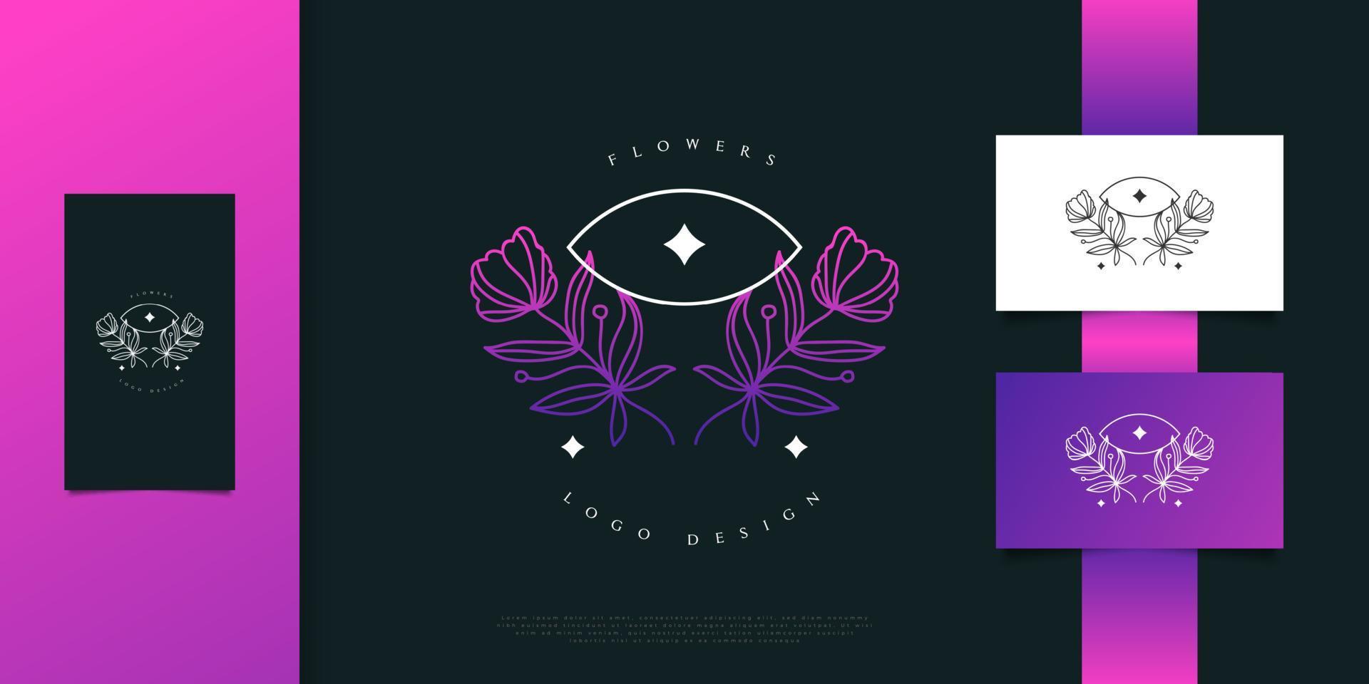 Diseño de logotipo de flor elegante y minimalista con conceptos de ojos o visión. flores con logotipo o símbolo de visión. logotipo floral, se puede utilizar para las industrias de belleza, joyería, moda y spa vector