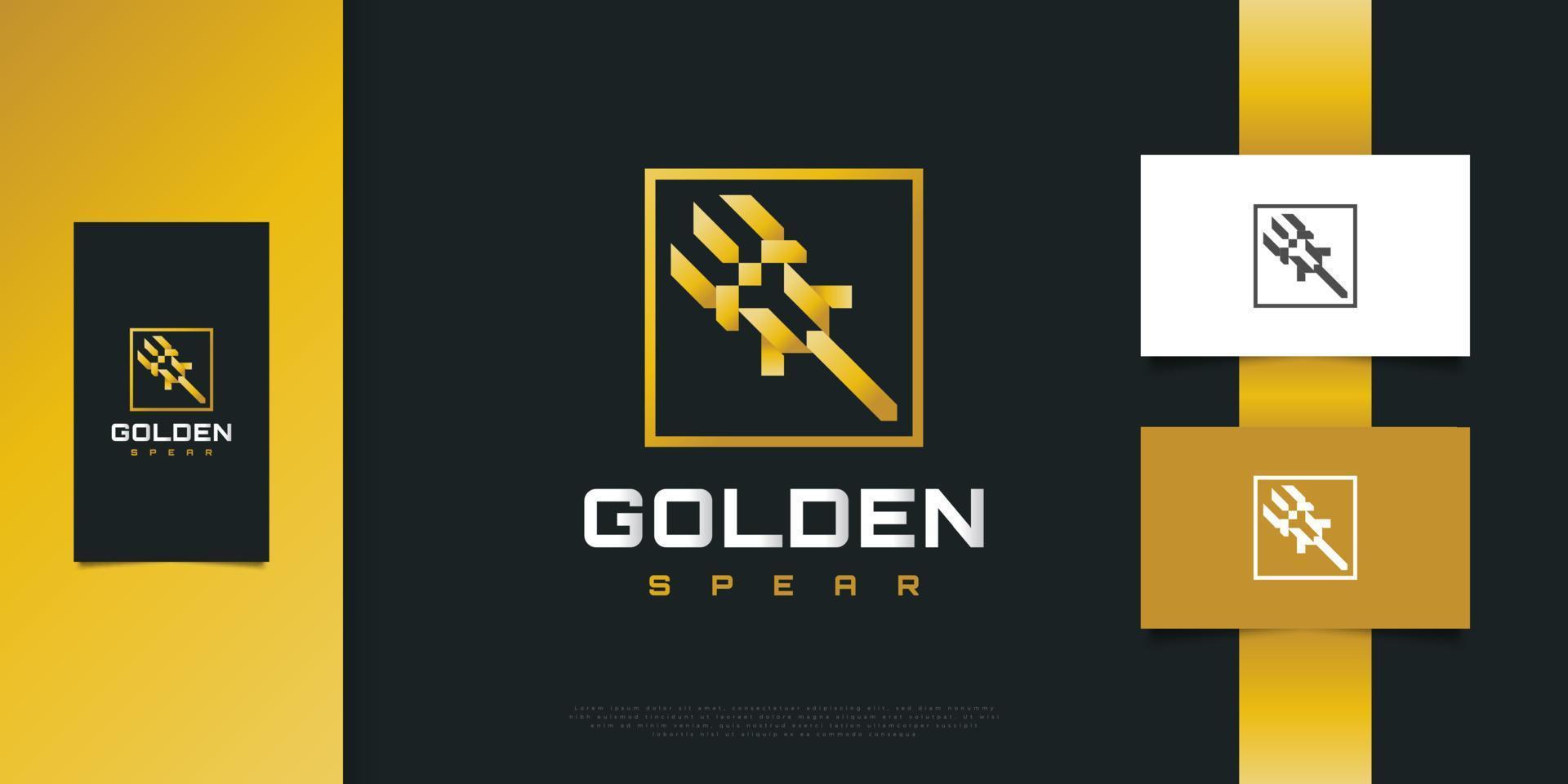 Elegant Gold Spear or Trident Logo, Symbol or Icon for Game Industry Identity vector