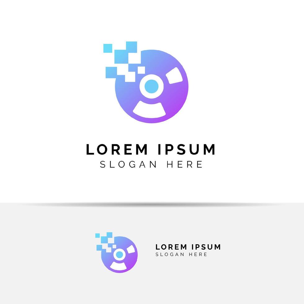 pixel vinyl music logo design template. vinyl disc vector icon symbol design