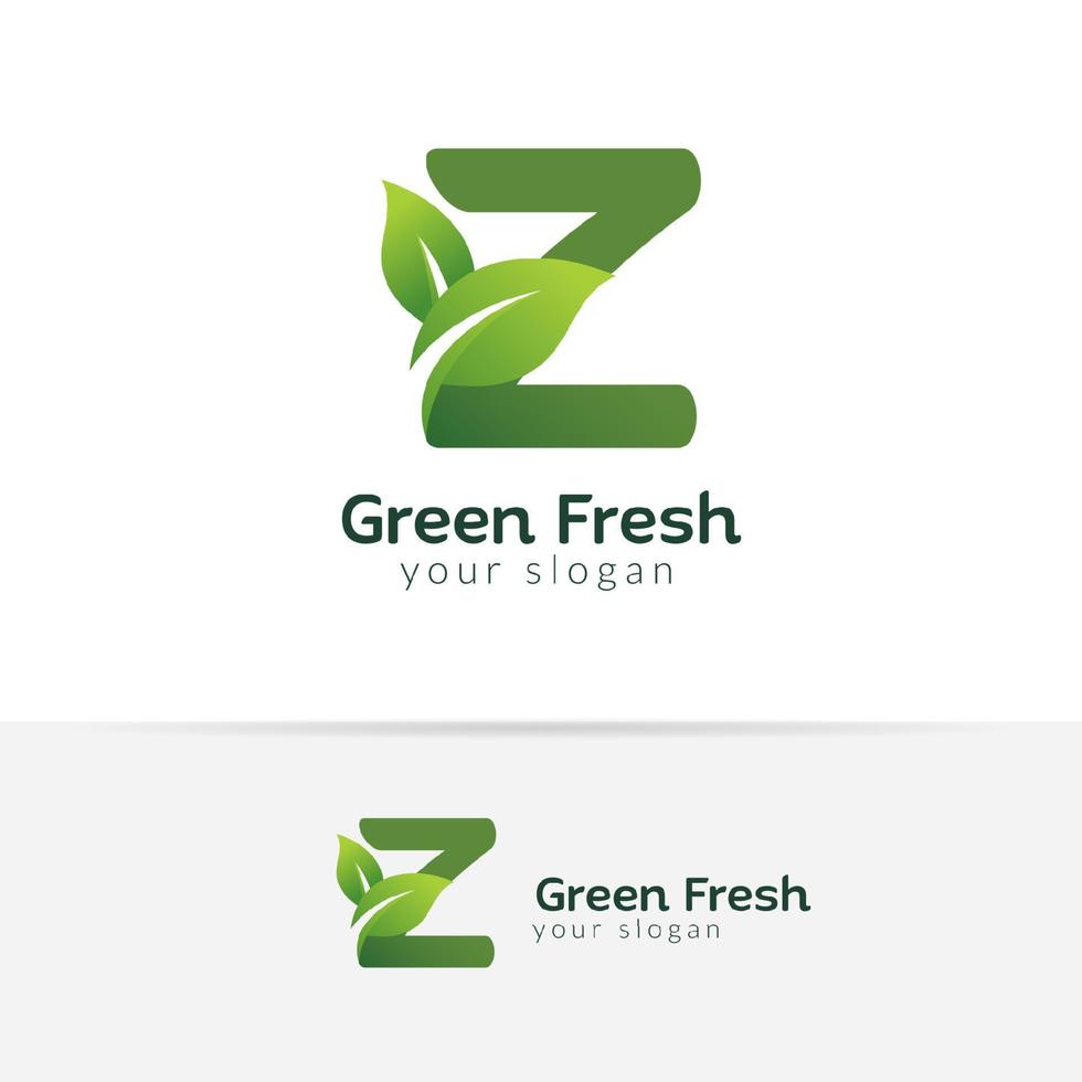 Eco green letter Z logo design template. Green alphabet vector designs with green and fresh leaf illustration.