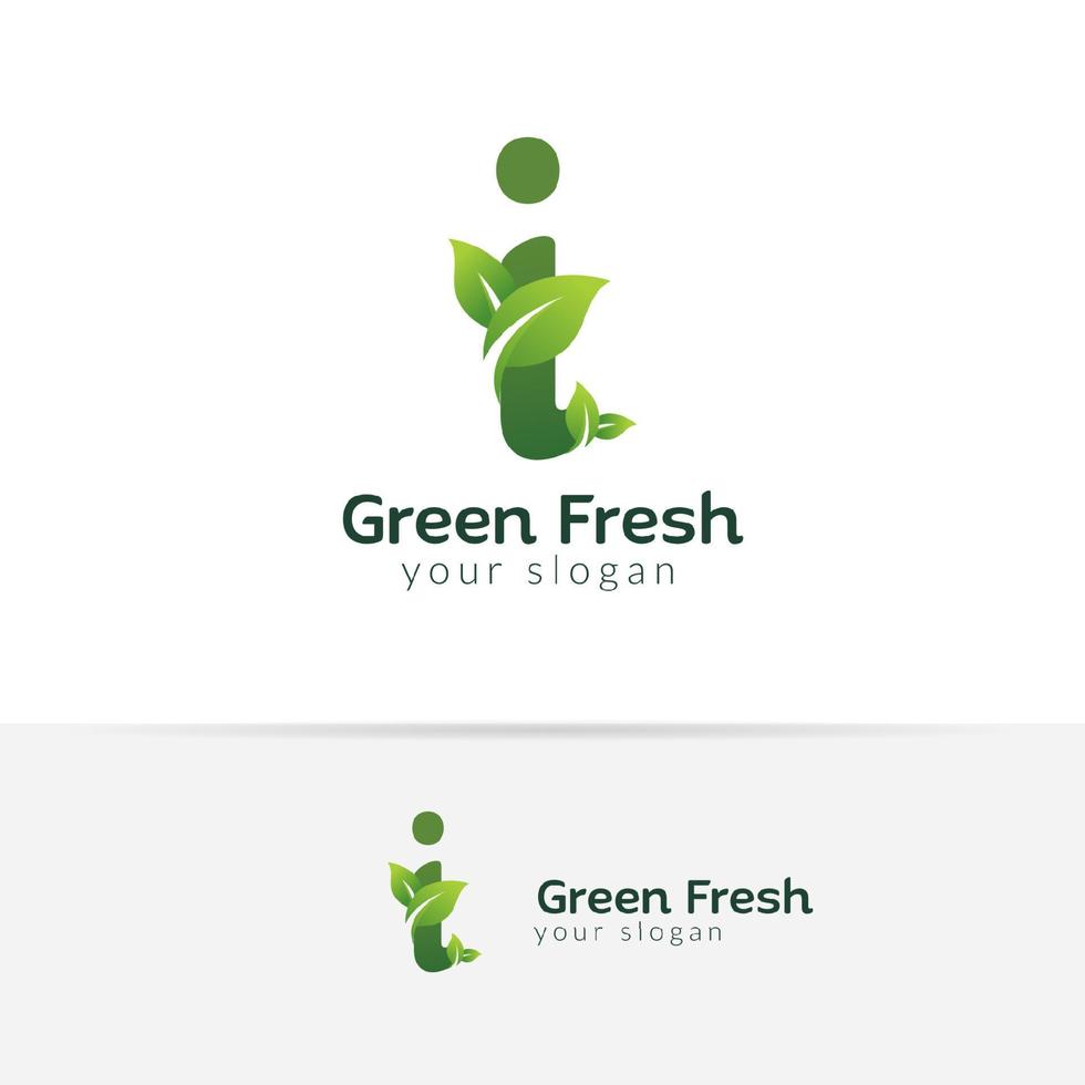 Eco green letter i logo design template. Green alphabet vector designs with green and fresh leaf illustration.