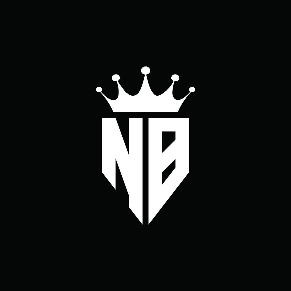 nb logo monograma emblema estilo con plantilla de diseño de forma de corona vector