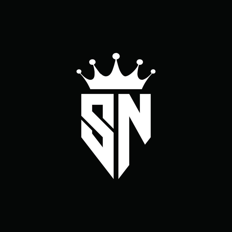 sn logo monograma emblema estilo con plantilla de diseño de forma de corona vector