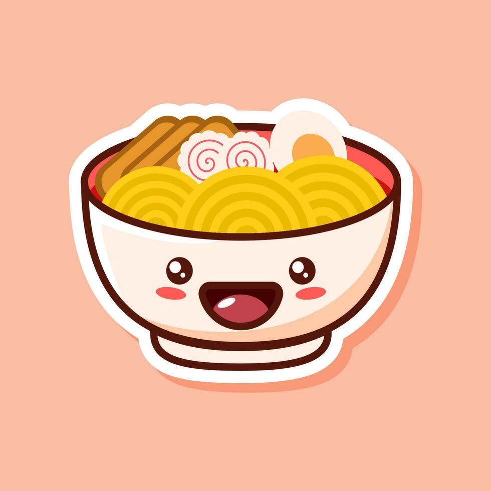 linda etiqueta engomada de fideos ramen vector