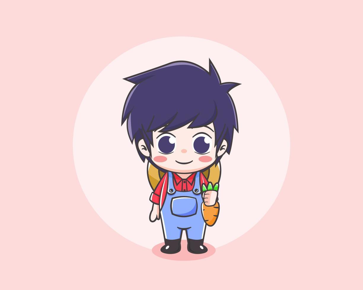 Cute farmer boy cartoon character vector