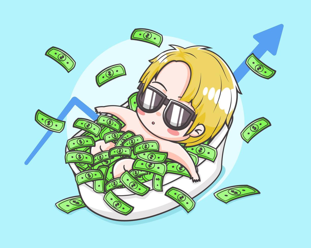 Cute rich businessman cartoon illustration vector