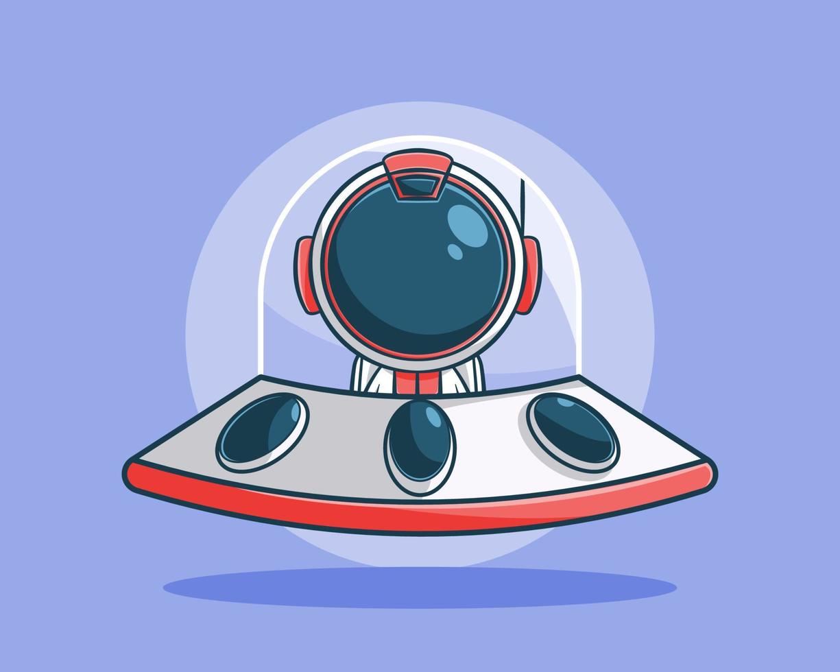 lindo astronauta conduciendo ufo ilustración de dibujos animados vector