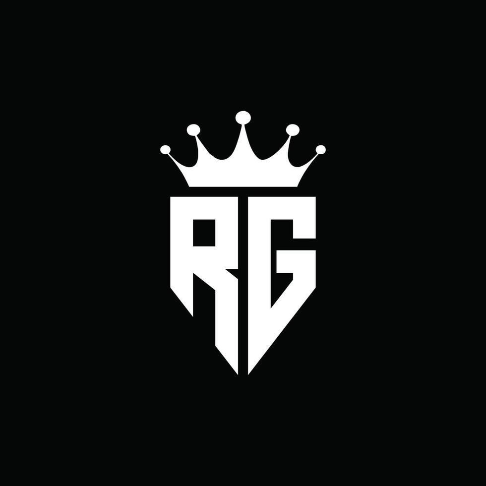 rg logo monograma emblema estilo con plantilla de diseño de forma de corona vector