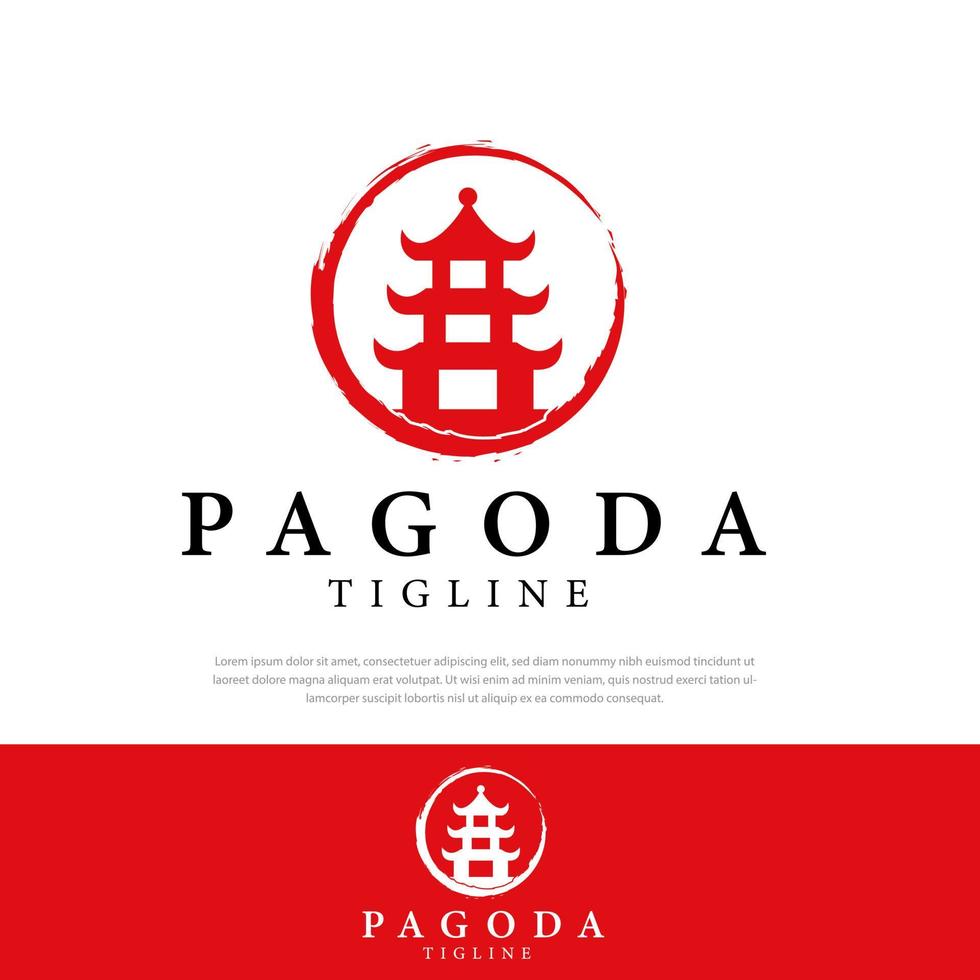 Pagoda logo in circle illustration vector