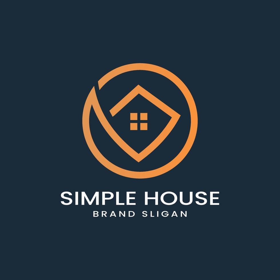 Simple house logo with circle line art style design Premium Vector