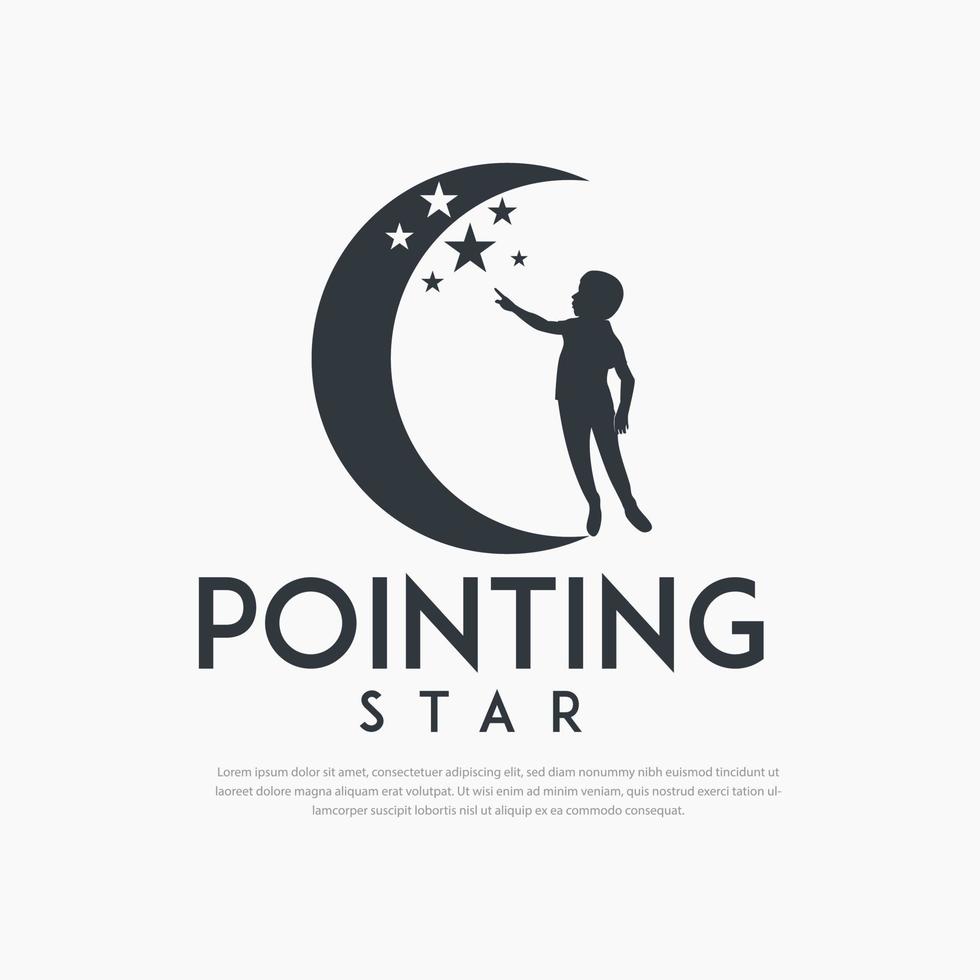 niño pequeño apuntando estrella logo vector illustration