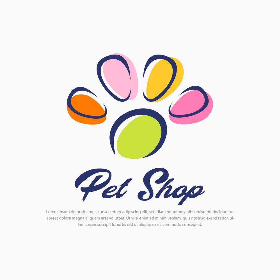 Bright color unique pet shop vector logo, emblem, label design element for pet shop, zoo shop, pet grooming and goods for animals. Hand drawn letters in the shape of claws. Pet shop signage concept