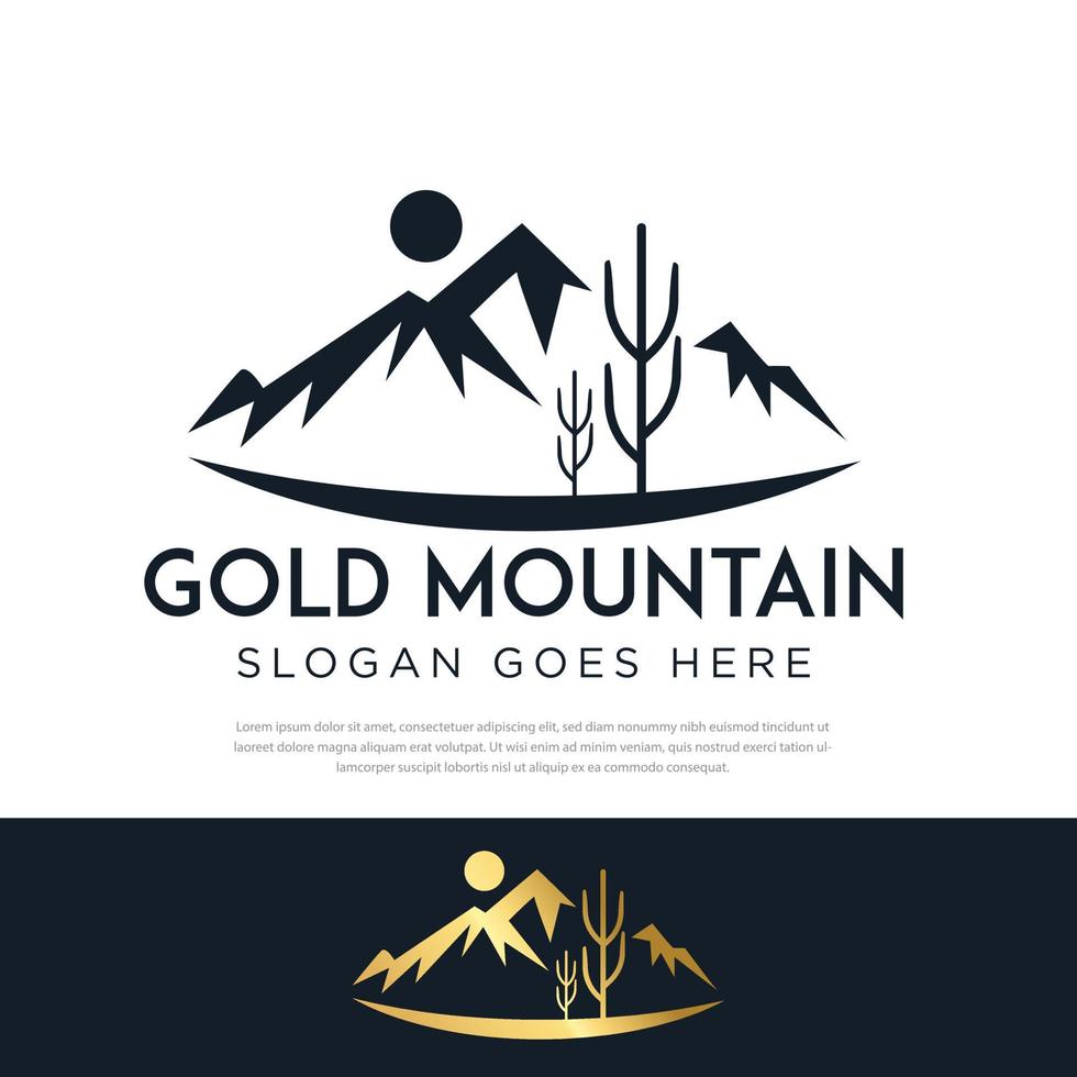 Gold logo mountain. vector illustrations. flat image of mountains.logo or emblem for travel logo vector