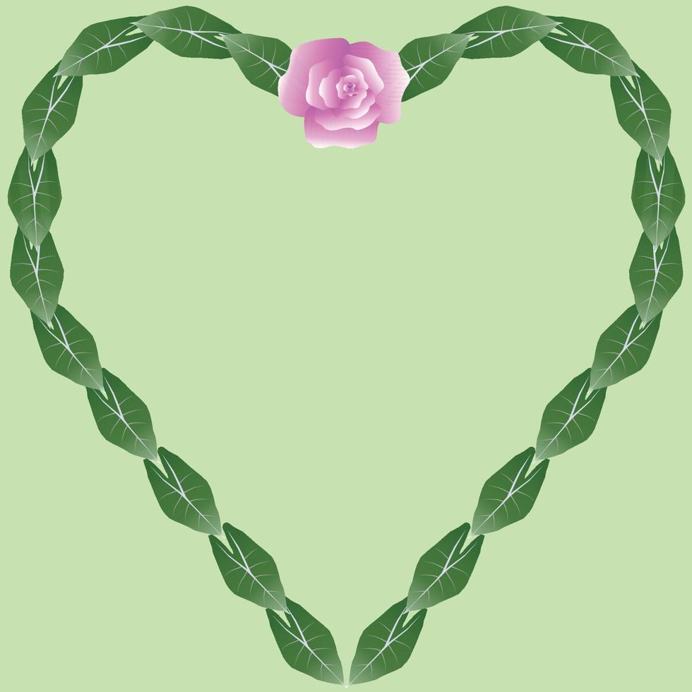 leaf and rose frame in the shape of love vector