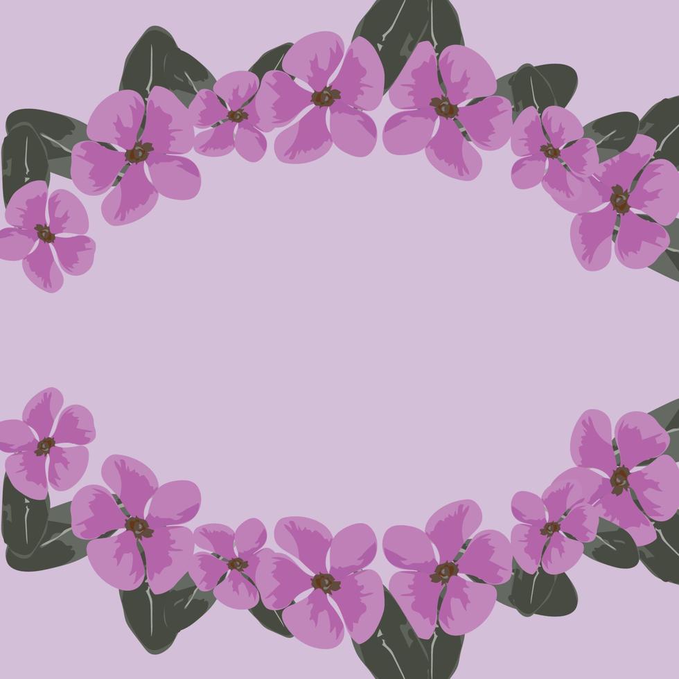 leaves and purple flower frame vector