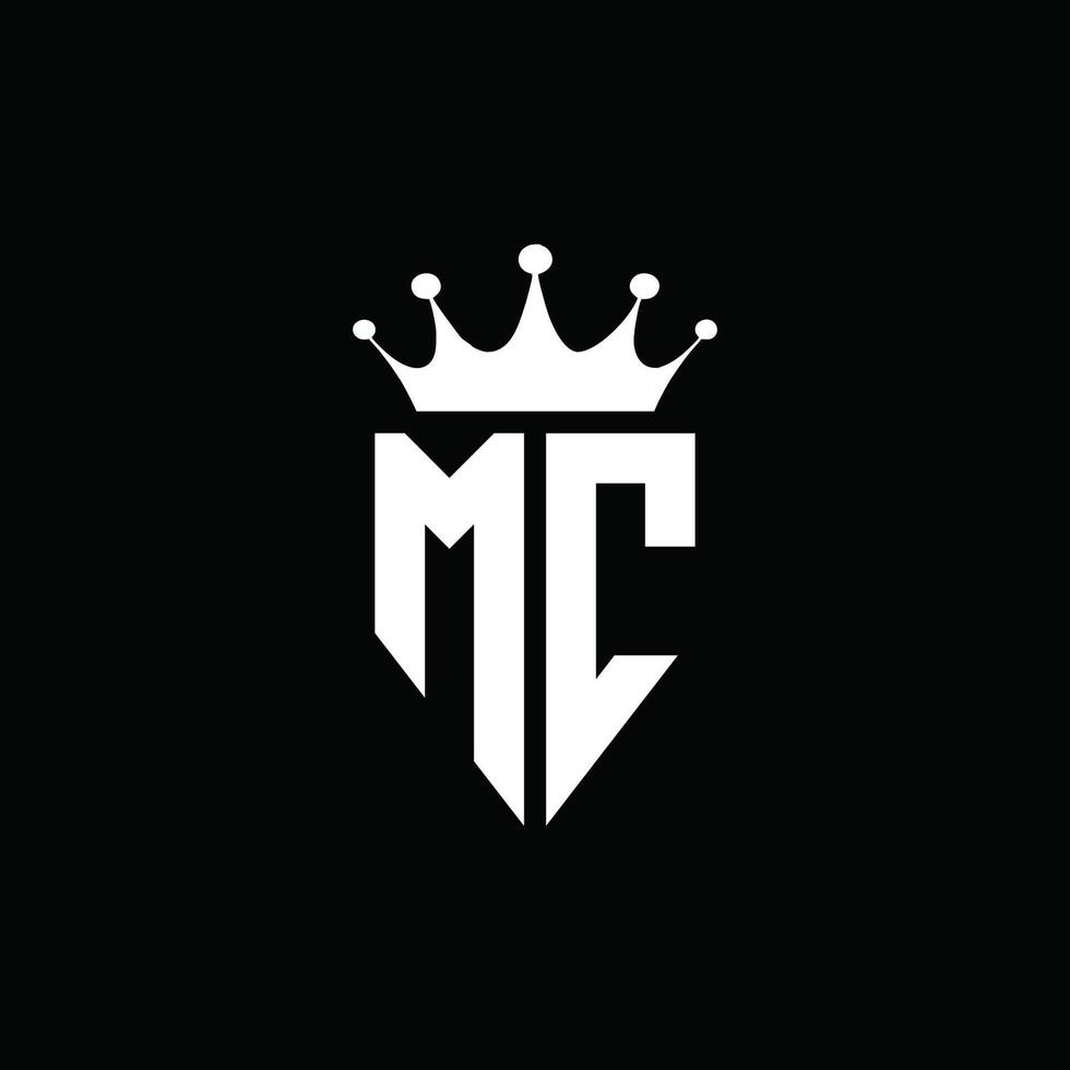 mc logo monograma emblema estilo con plantilla de diseño de forma de corona vector