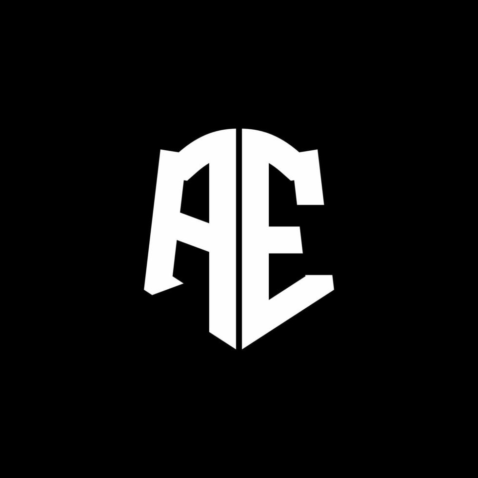 Cinta del logotipo de la letra del monograma de AE con el estilo del escudo aislado en fondo negro vector
