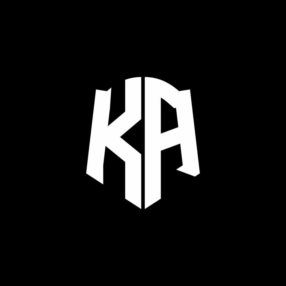 Cinta del logotipo de la letra del monograma de ka con el estilo del escudo aislado en fondo negro vector