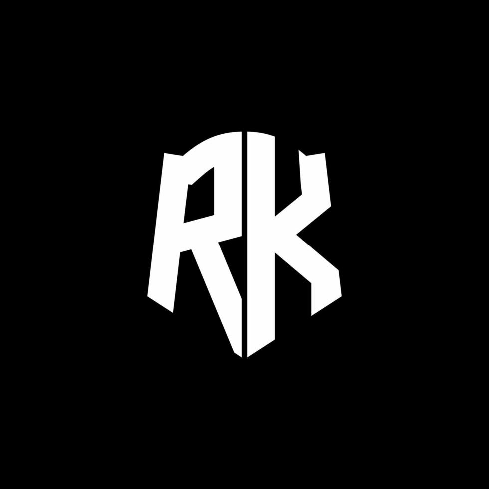 RK monogram letter logo ribbon with shield style isolated on black background vector