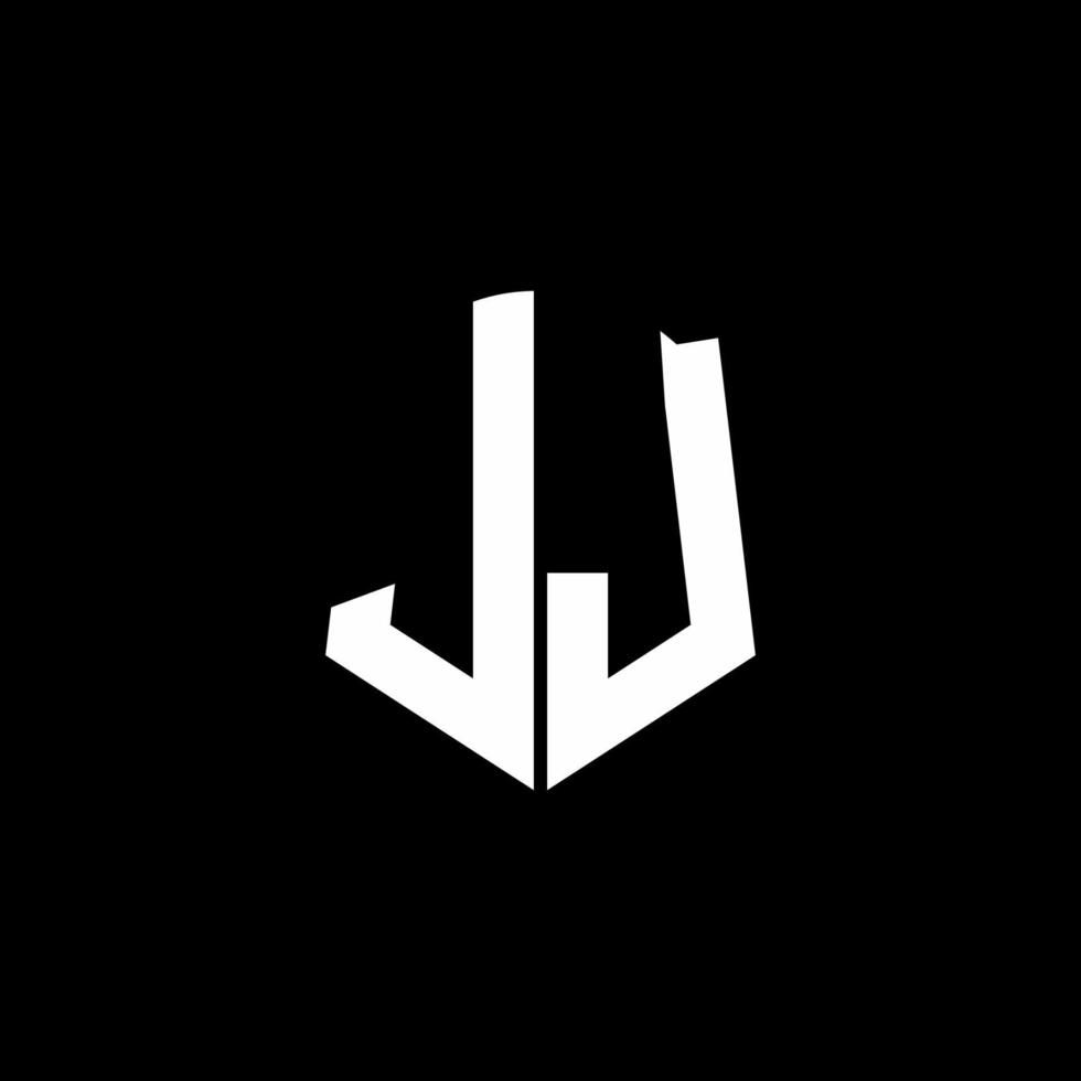 Cinta del logotipo de la letra del monograma de JJ con estilo de escudo aislado sobre fondo negro vector
