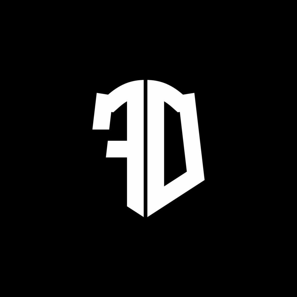 Cinta del logotipo de la letra del monograma de FD con el estilo del escudo aislado en fondo negro vector