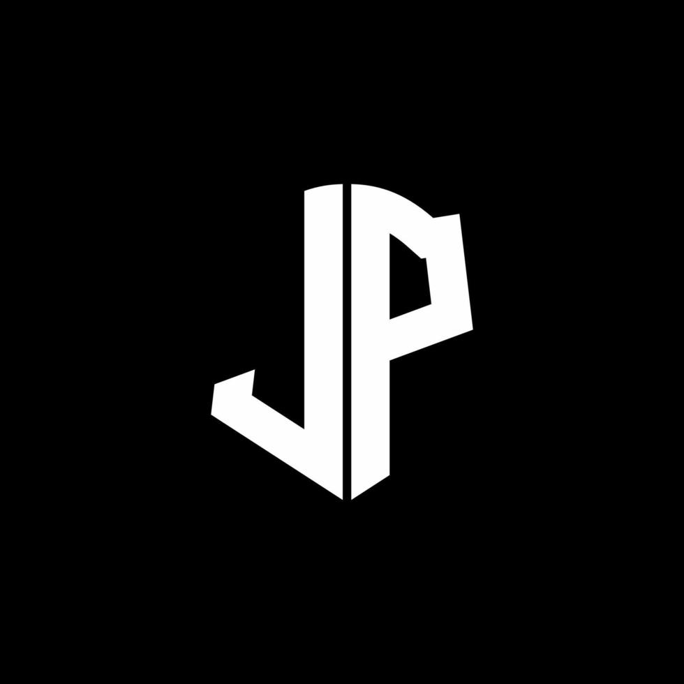 Cinta del logotipo de la letra del monograma de JP con el estilo del escudo aislado en fondo negro vector