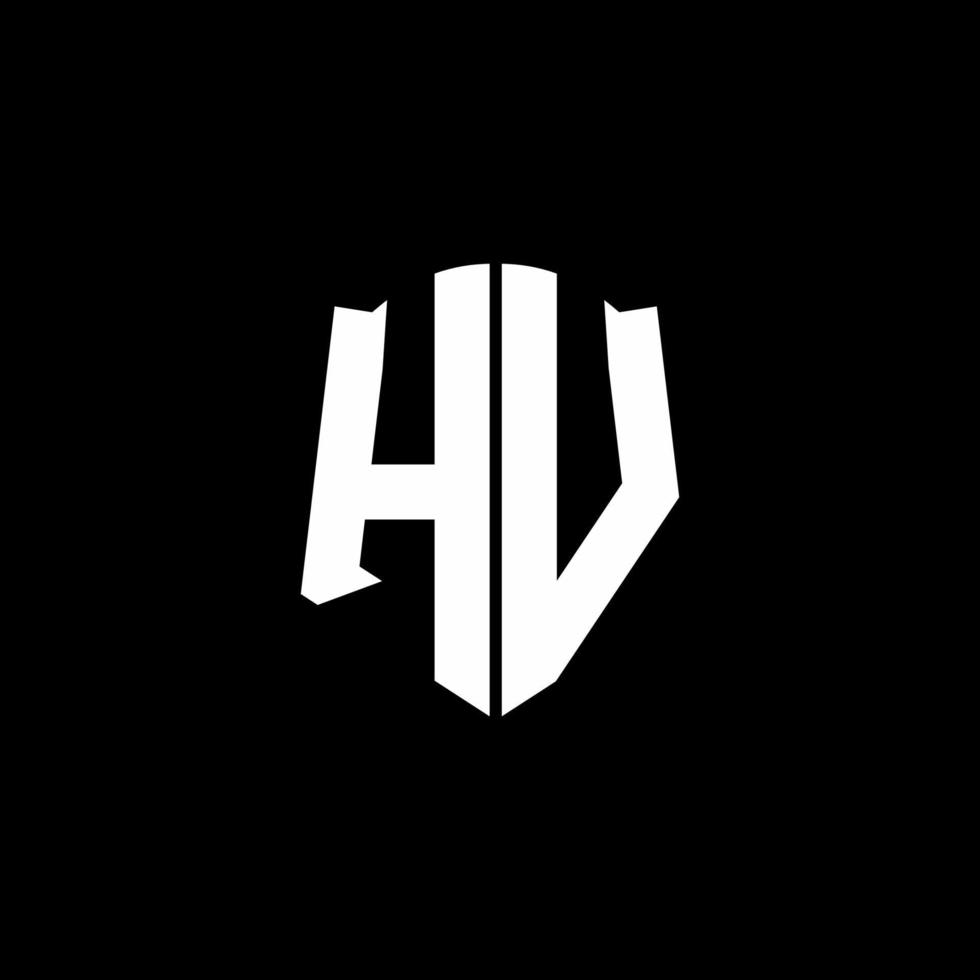 Cinta del logotipo de la letra del monograma de hv con estilo de escudo aislado sobre fondo negro vector