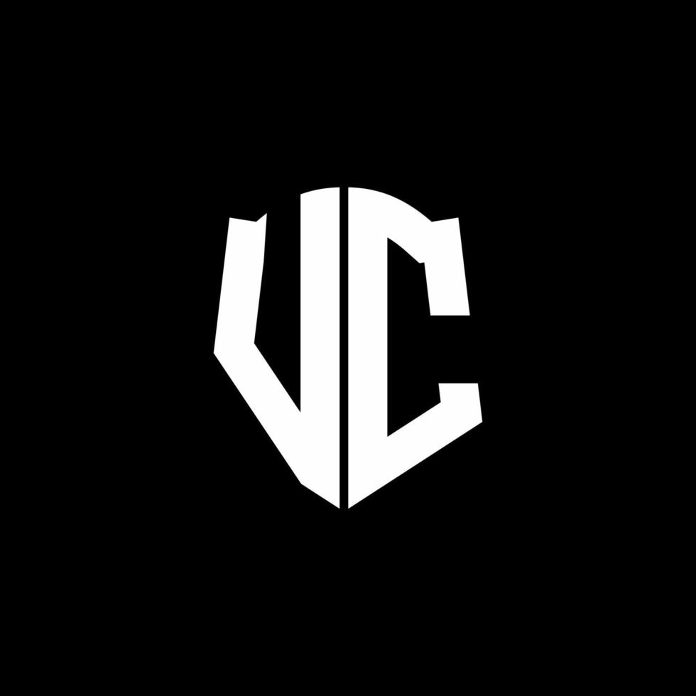 Cinta del logotipo de la letra del monograma de vc con el estilo del escudo aislado en fondo negro vector