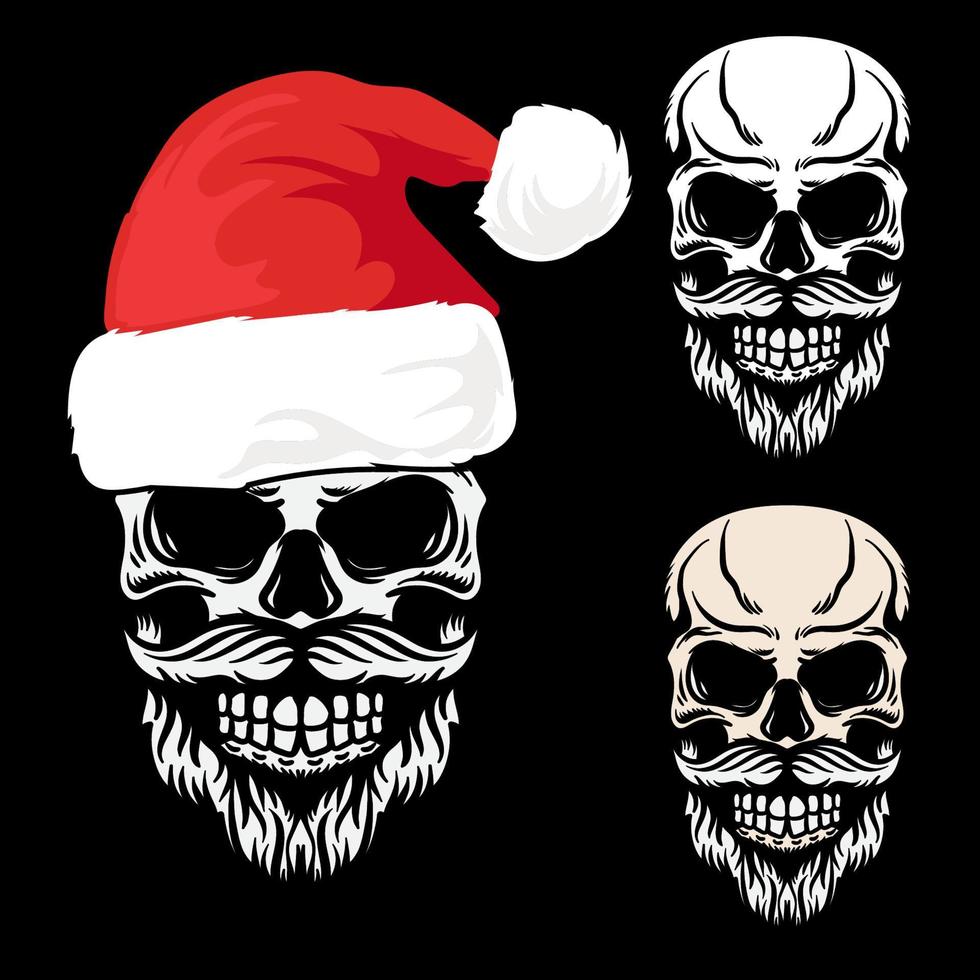 Collection skull with santa hat vector