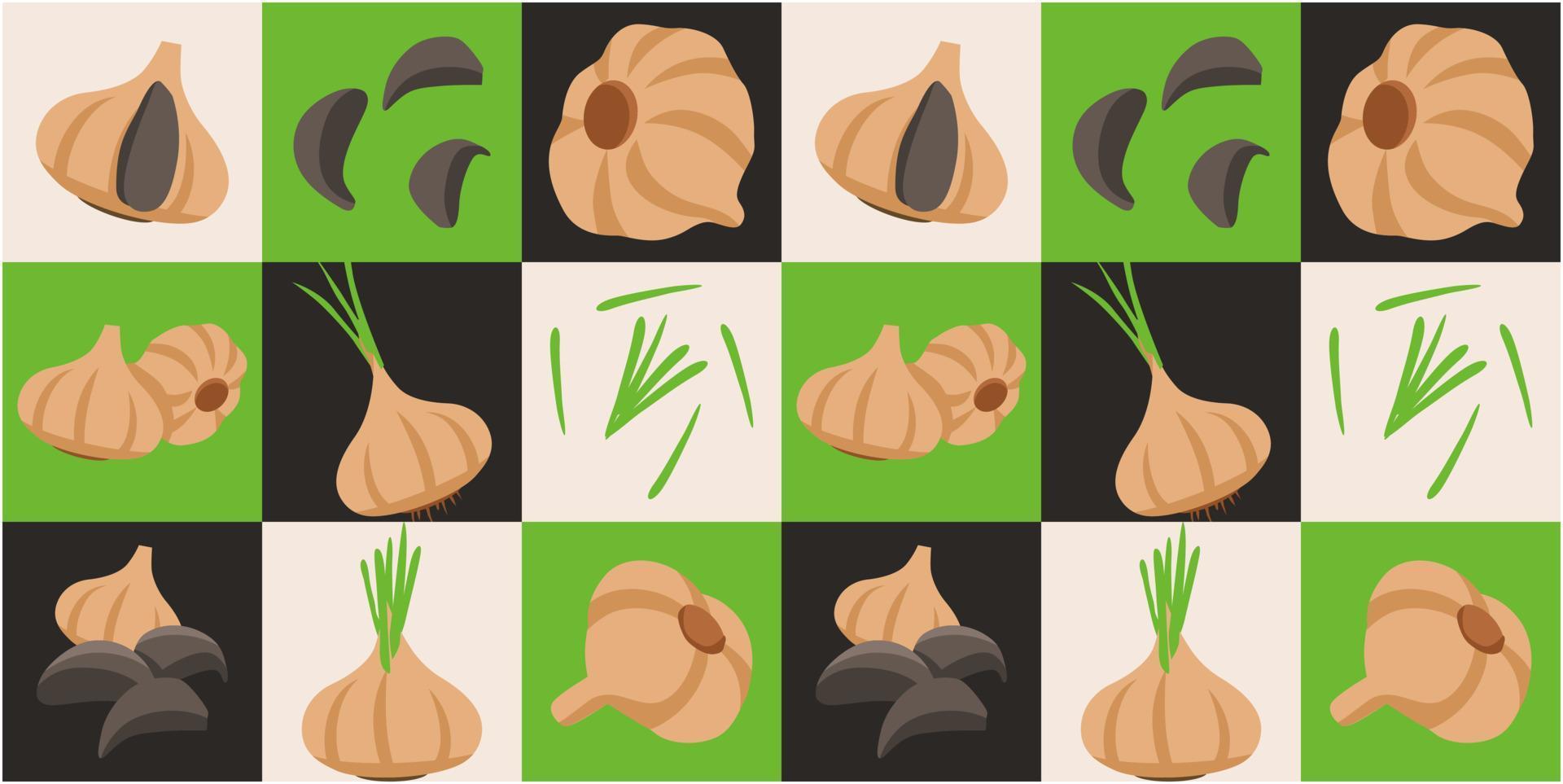 Black Garlic abstract seamless geometric vector pattern for packaging design