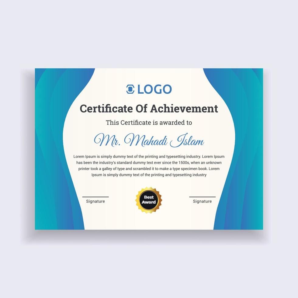 Certificate Template Design. Diploma certificate border template. Luxury Certificate of appreciation template vector