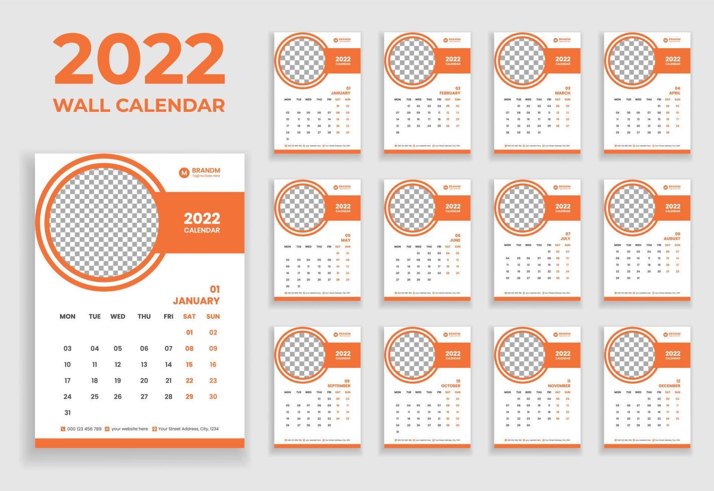 Wall Calendar Design 2022. Wall Calendar Design 2022. New Year Calendar Design 2022. Week Starts on Monday. Template for Annual Calendar 2022 vector